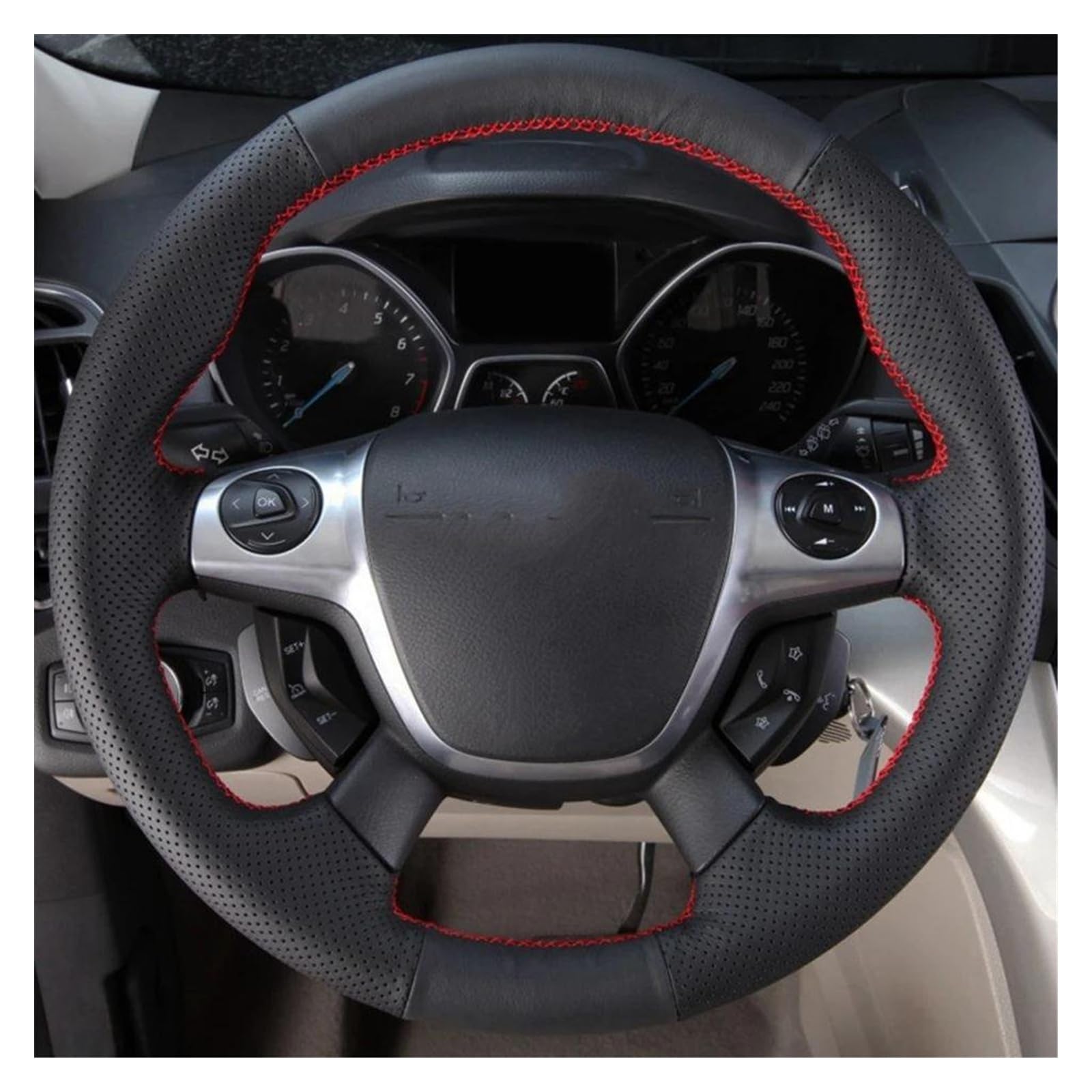 Lenkrad Abdeckung Schwarz Weiches Künstliches Leder DIY Auto Lenkradabdeckung Für Focus 3 2012-2014 Für C-MAX 2011-2014 Für KUGA Für Escape 2013-2016 Lenkradschoner(White Thread) von Rdtnvc