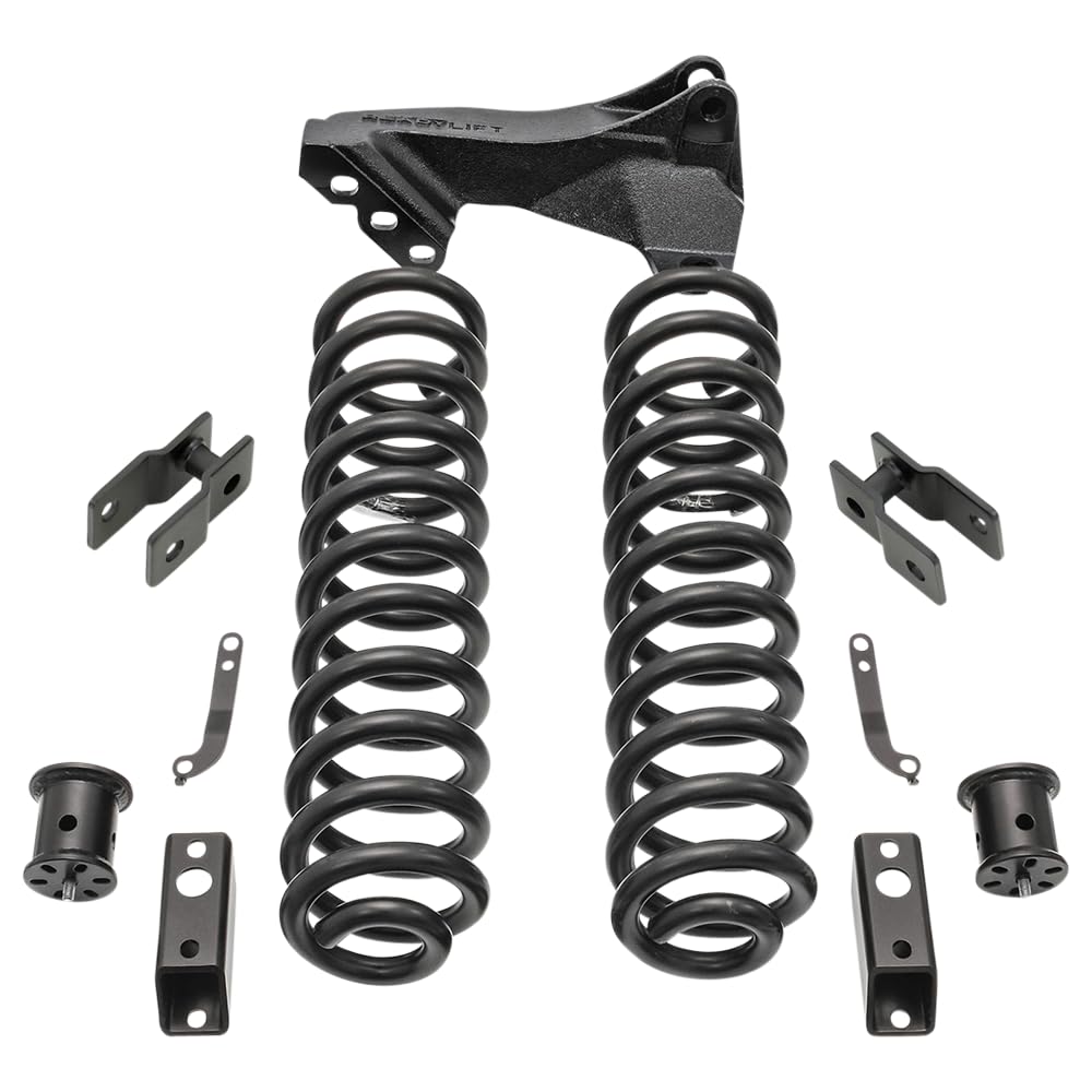 ReadyLIFT 46-20252 6,3 cm Schraubenfeder-Fronthebe-Set mit Stoßdämpferverlängerungen vorne und hinten und vordere Schienenhalterung für Ford F250/F350/F450 Diesel 4WD von Readylift