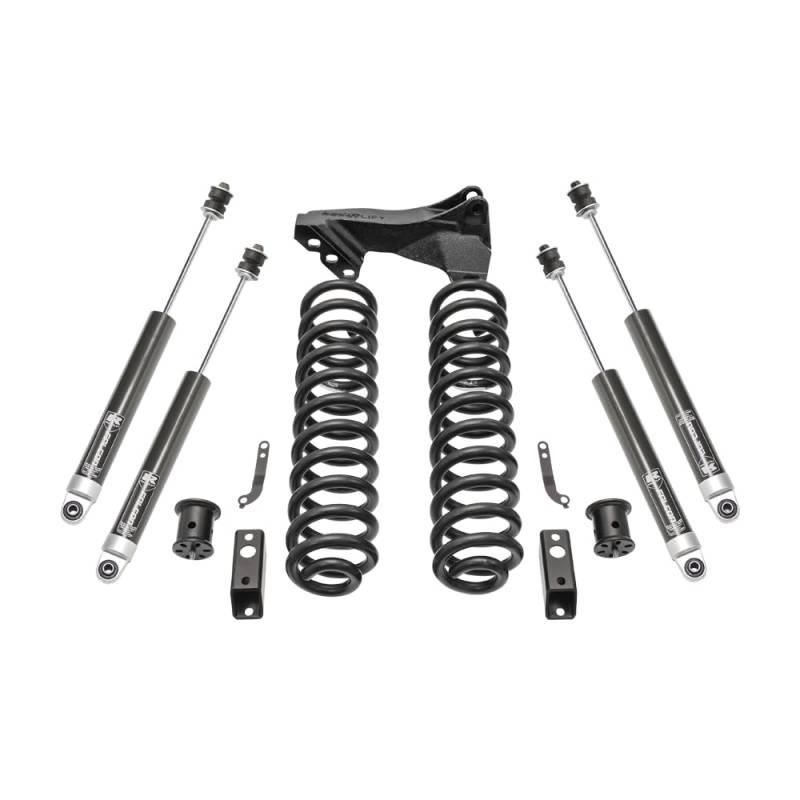 ReadyLIFT 46-27240 6,3 cm Schraubenfeder-Fronthebe-Set mit Falcon 1.1 Einrohr-Stoßdämpfern vorne und hinten und vordere Schienenhalterung für Ford F250/F350 Diesel 4WD von Readylift