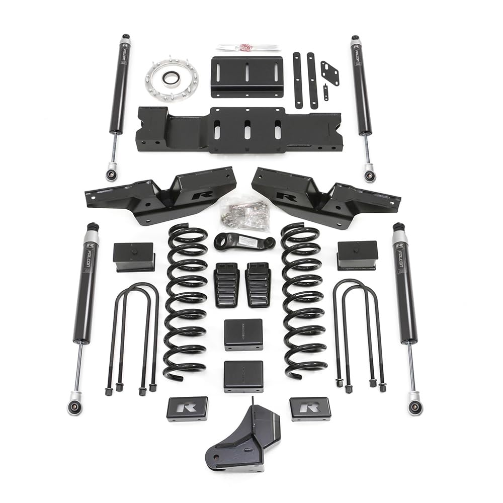 ReadyLIFT 49-19430 11,4 cm Spulenhebe-Set – vordere und hintere Schienenhalterungen, vordere Spulen und hintere Blöcke, Fallhalterungen mit Falcon-Stoßdämpfern für Dodge / Ram 3500 4WD von Readylift