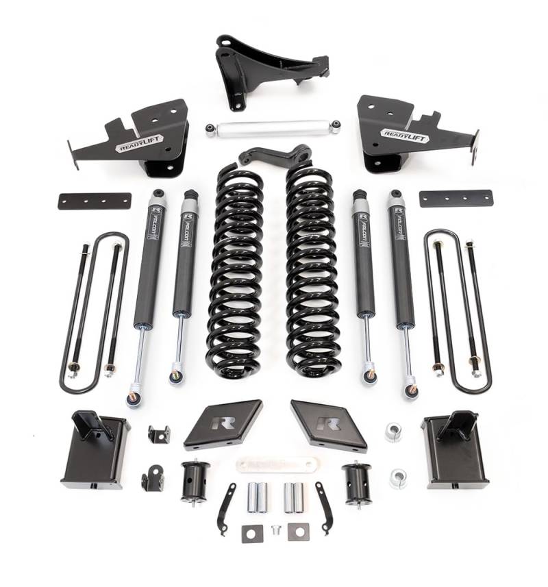 ReadyLIFT 49-27720 17,8 cm Schraubenfeder-Hebe-Set mit Falcon 1.1 Einrohr-Stoßdämpfern vorne und hinten und Schienenhalterung vorne für Ford F250 Diesel 4WD von Readylift