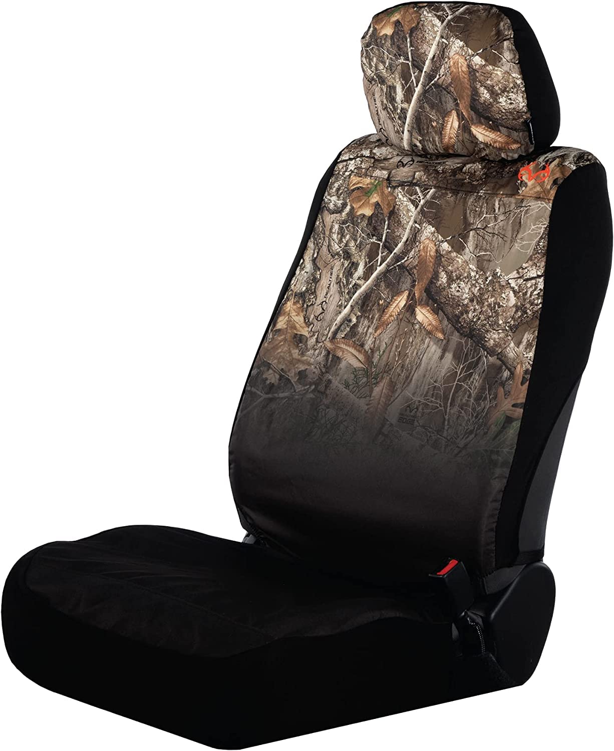 Realtree Universelle Sitzbezüge für Vorder- und Bank, Wasser- und schmutzabweisend, Camouflage-Sitzbezüge für Auto, LKW und SUV, Flugzeug (Realtree Edge/Black Fade), niedrige Rückenlehne (einzeln) von Realtree