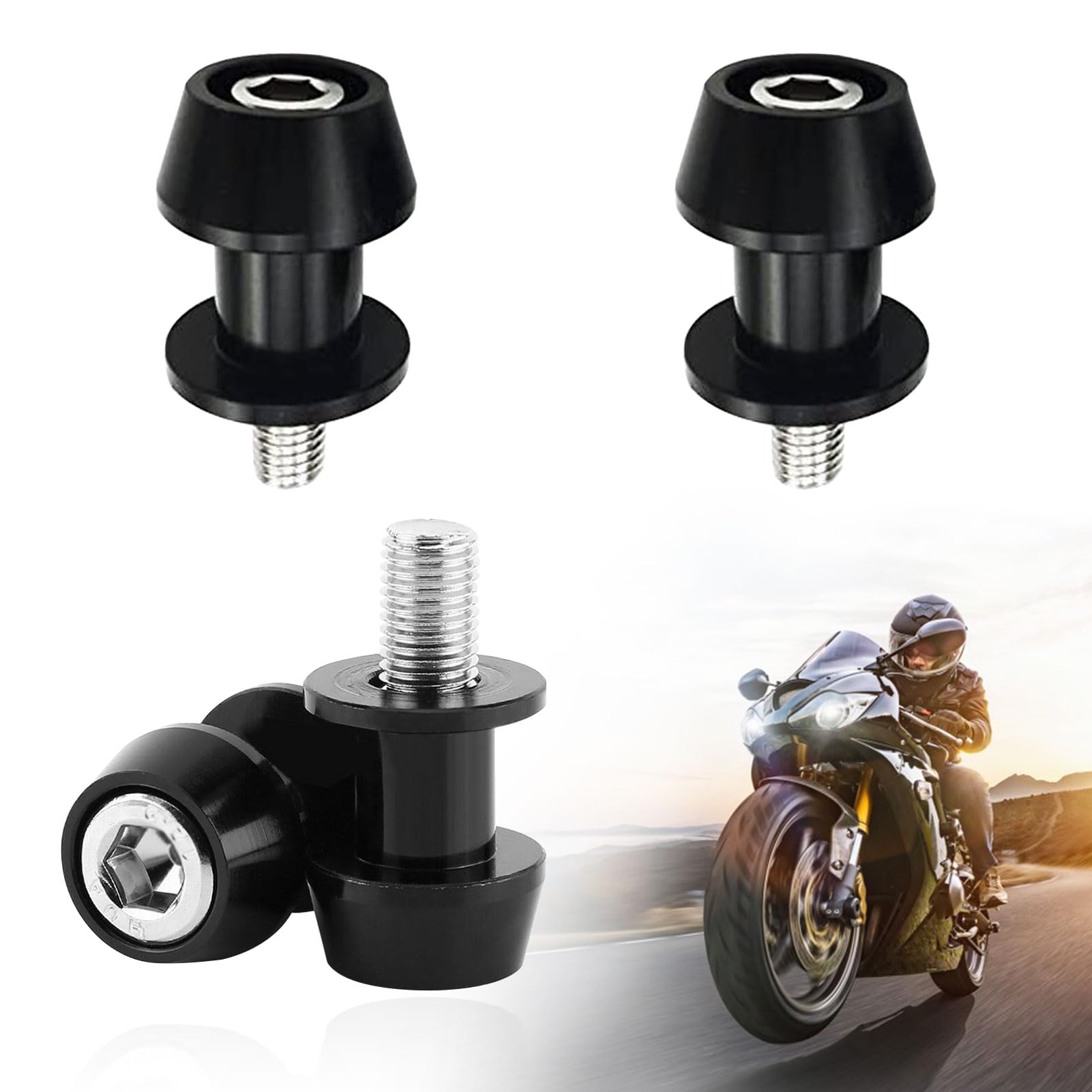 Rebanky 4 Stück Motorrad Schwinge Aluminium Schwingenschutz Schwinge Sliders Spulen M8 Racingadapter Ständeraufnahme Motorrad Prismabuchsen(Schwarz) von Rebanky