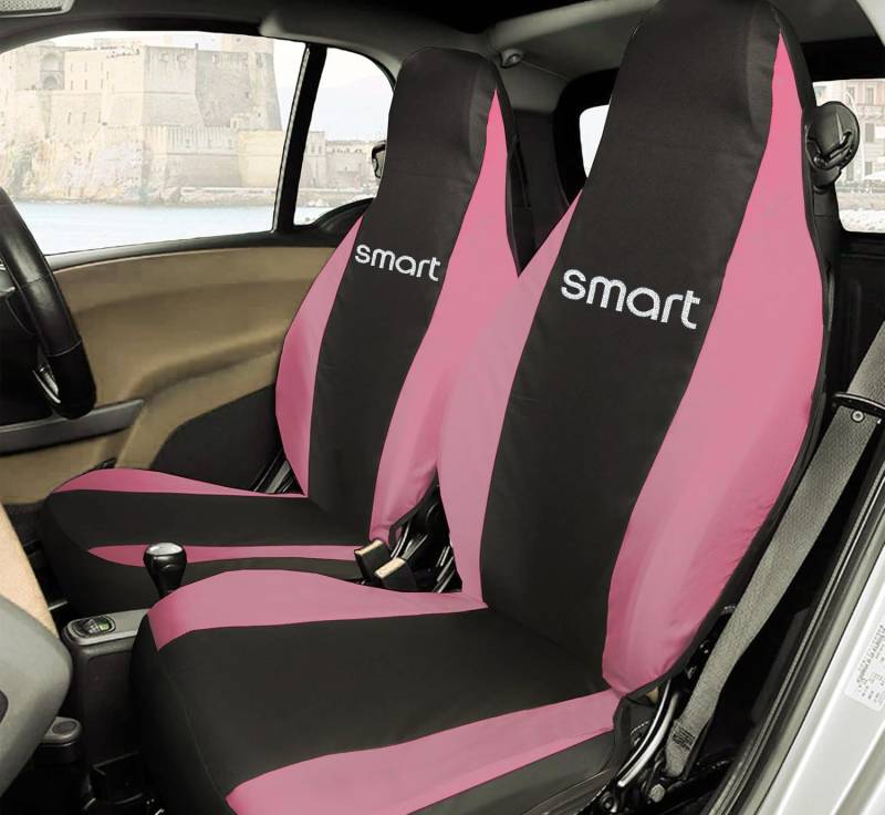 Rebeca Shop® Autositzbezüge kompatibel für Smart | Made in Italy | Set Vordersitzbezug für Paar (W450 - erste Serie, Schwarz/Rosa) von Rebeca Shop