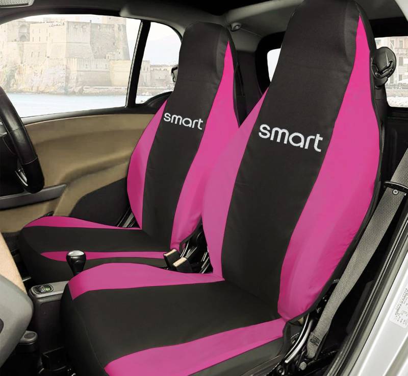 Rebeca Shop® Autositzbezüge kompatibel für Smart | Made in Italy | Set Vordersitzbezug für Paar (W451 - zweite Serie, Schwarz/Fuchsia) von Rebeca Shop