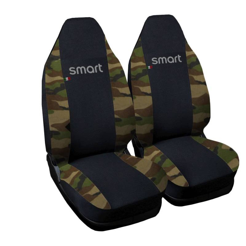 Rebeca Shop® Autositzbezüge kompatibel für Smart | Made in Italy | Set Vordersitzbezug für Paar (W450 - erste Serie, Schwarz/Camouflage Grün) von Rebeca Shop