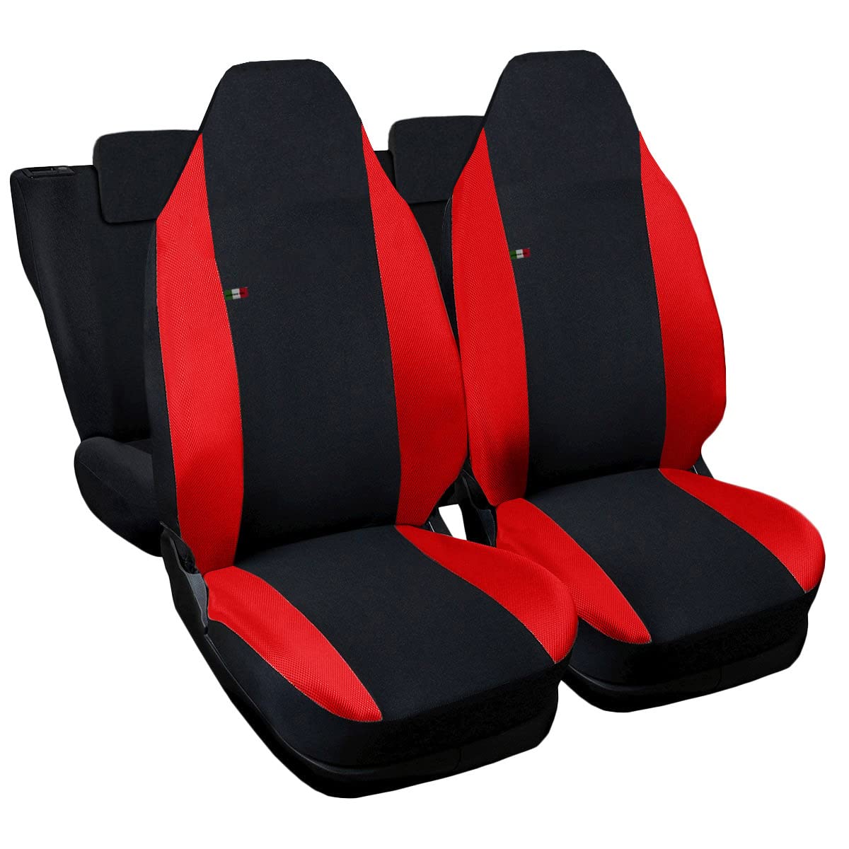 Rebeca Shop® Autositzbezüge kompatibel mit Smart ForFour, Made in Italy, Polyester-Gewebe, Sitzbezüge Set für vorne und hinten (Schwarz - Rot, Komplettset (vorne + hinten)) von Rebeca Shop