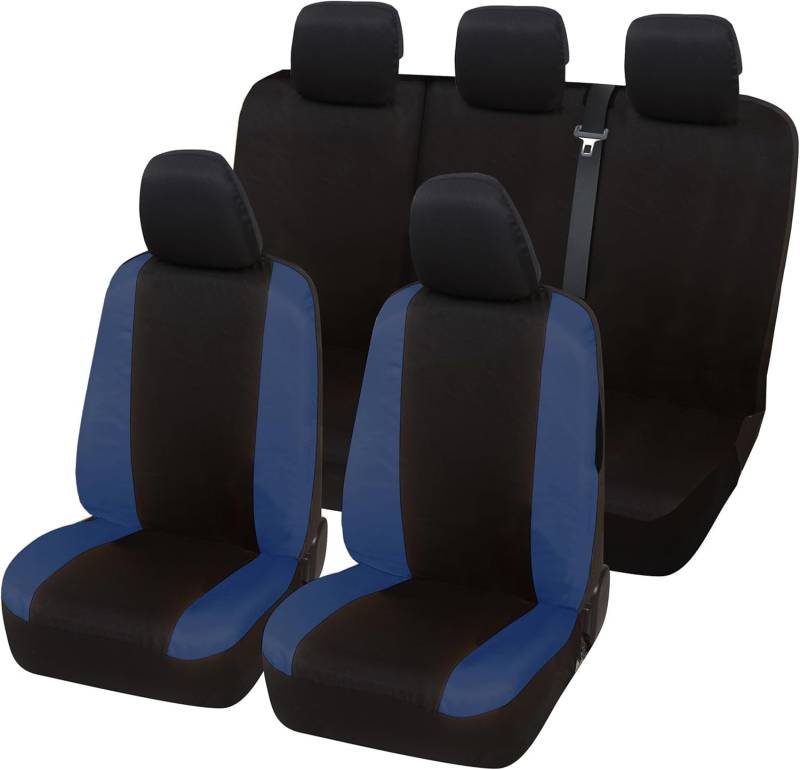 Rebeca Shop Autositzbezüge kompatibel mit MG ZS, Komfort-Modell, Polycotton, vorne hinten und Kopfstützenbezüge, Schwarz (Schwarz/Dunkelblau) von Rebeca Shop