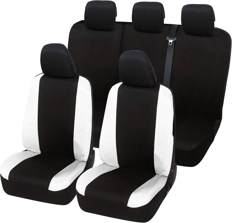 Rebeca Shop Autositzbezüge kompatibel mit MG ZS, Komfort-Modell, Polycotton, vorne hinten und Kopfstützenbezüge, Schwarz (Schwarz/Weiß) von Rebeca Shop