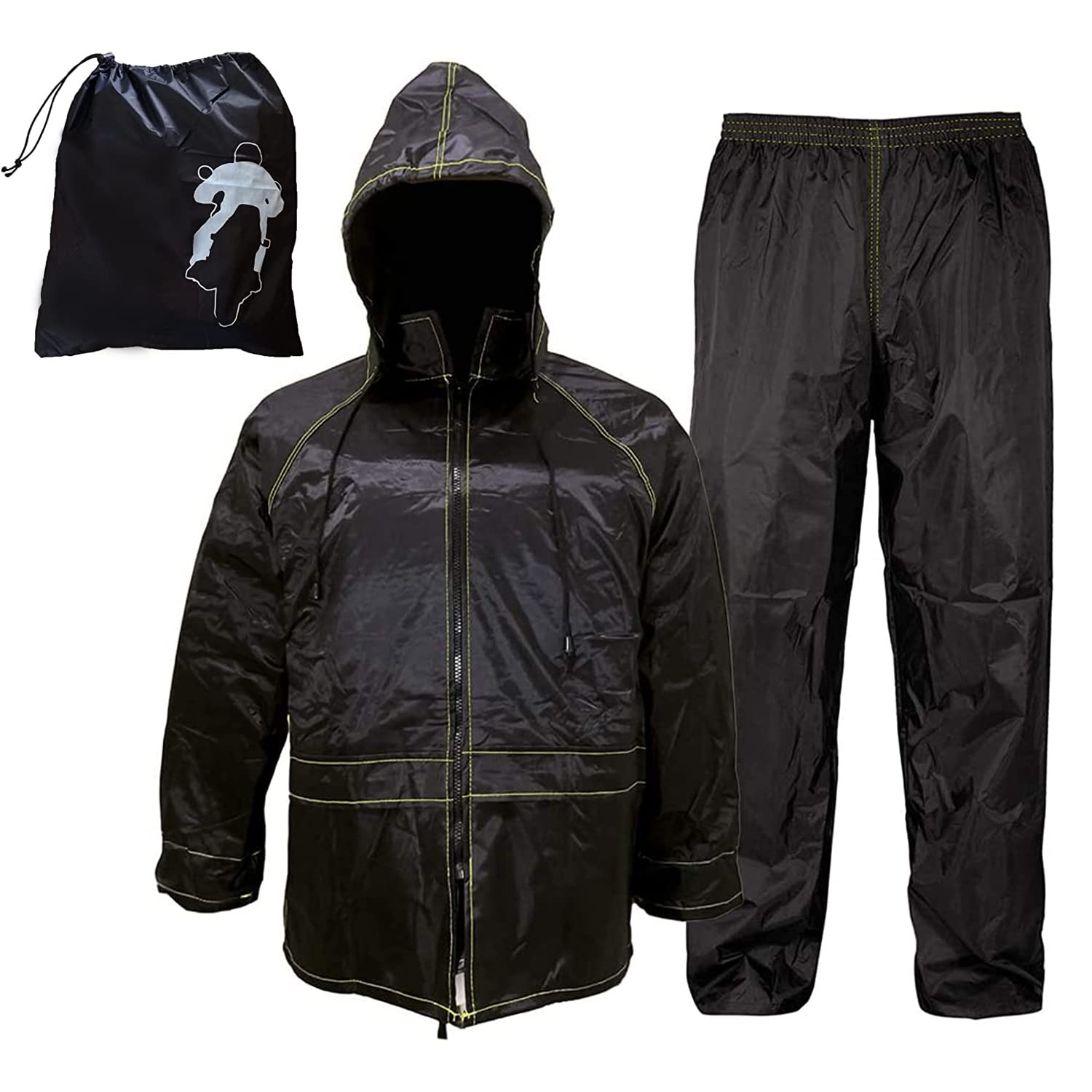 Rebeca Shop Motorrad-Anzug, wasserdicht, winddicht, schwarz, Jacke und Hose, versenkbare Kapuze, Herren und Damen, Roller, Fahrradzubehör-Set (M) von Rebeca Shop