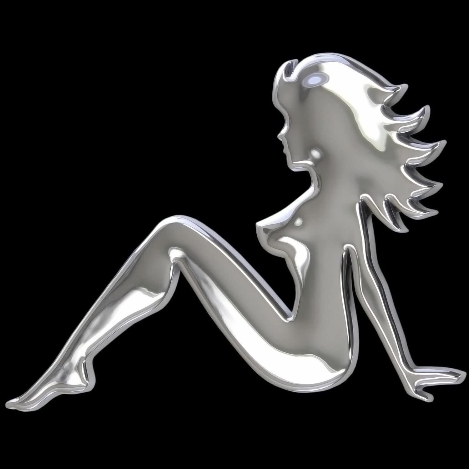 3D Chrom Emblem Aufkleber Logo sitzende Frau sexy FKK links Striptease Bar von Recambo