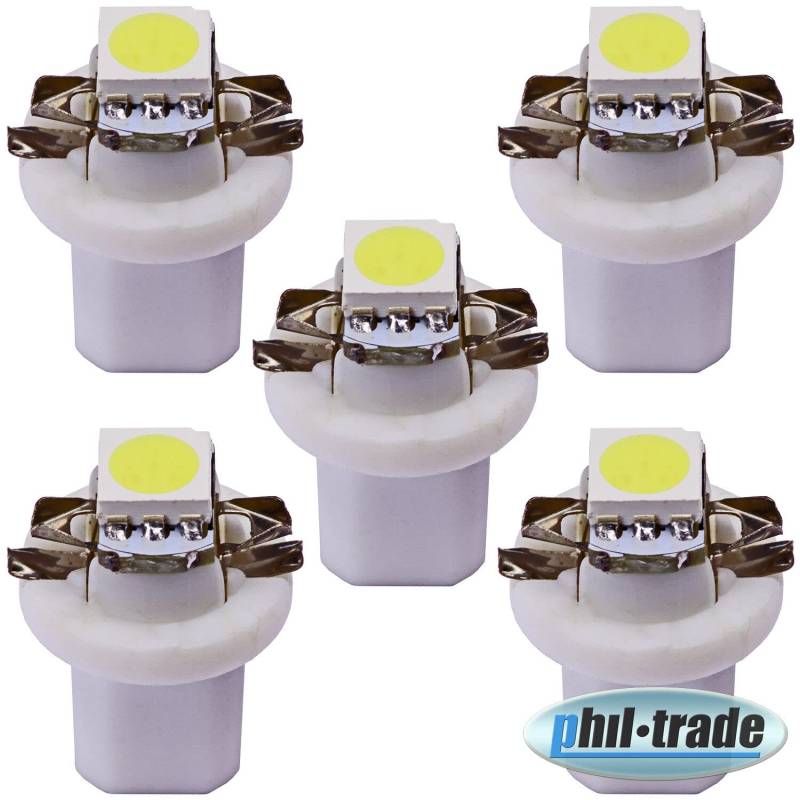 5 x B8.5d Tacho Beleuchtung LED 5050 SMD BAX10D high Power Weiß Umbauset Innenraum Innenraumbeleuchtung Instrumentenbeleuchtung Cockpit von Recambo