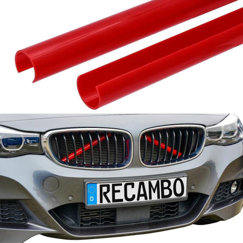 RECAMBO Kühler Grill Einsatz, Frontgrill Zierleisten Streifen, Grill V Streben | Kompatibel mit BMW 1er 2er 3er 4er 5er 6er 7er, F20 F21 F22 F23 F30 F31 F32 F33 F34 F36 G30 G32 G11 G12 | Rot von Recambo