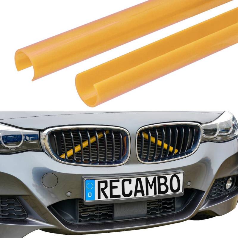 RECAMBO Kühler Grill Einsatz, Frontgrill Zierleisten Streifen, Grill V Streben | Kompatibel mit BMW 1er 2er 5er E60 E61 | F44 F52 | Gelb von Recambo