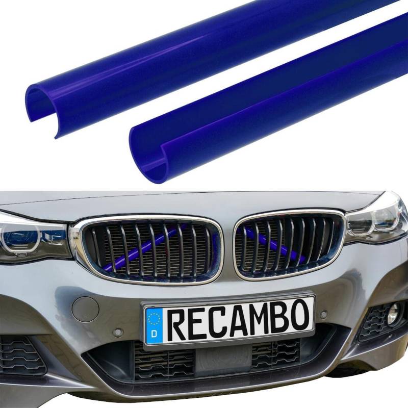 RECAMBO Kühler Grill Einsatz, Frontgrill Zierleisten Streifen, Grill V Streben | Kompatibel mit BMW 3er G20 G21 G28 | Blau von Recambo