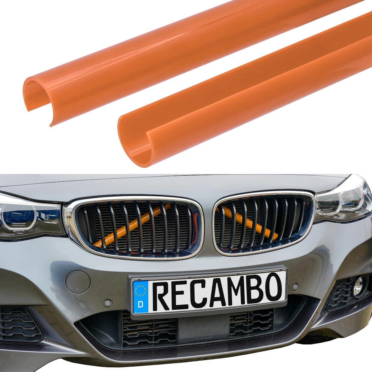 RECAMBO Kühler Grill Einsatz, Frontgrill Zierleisten Streifen, Grill V Streben | Kompatibel mit BMW1er 2er 5er E60 E61 | F44 F52 | Orange von Recambo