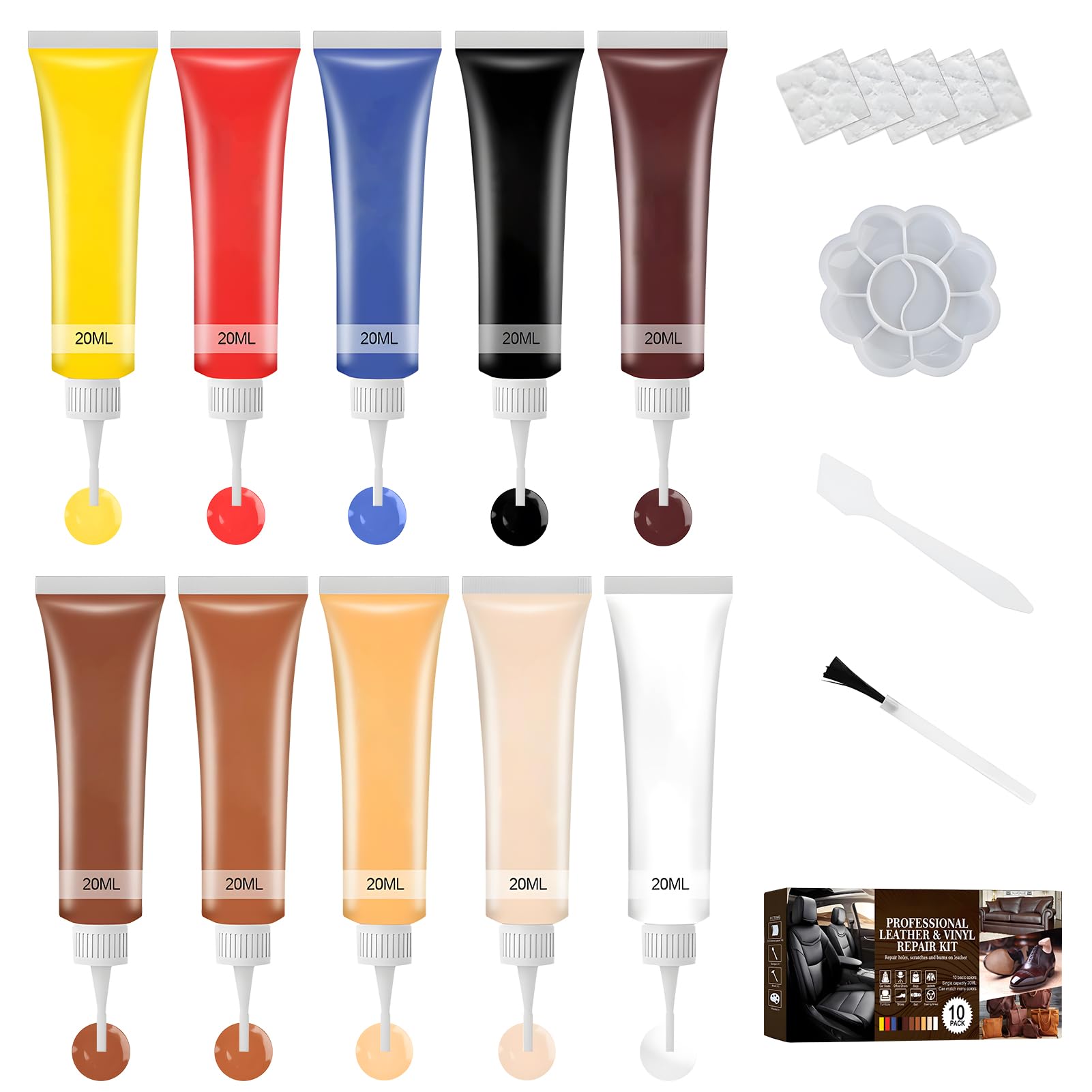 Lederreparatur Creme, 6/10 Farben Leder Reparatur Set, Flüssigleder Leder Reparatursätze, Kunstleder Reparaturset, Lederfarbe Creme, Lederreparaturset fur Autositze, Sofa, Lederjacke (10 Farben) von Recitem