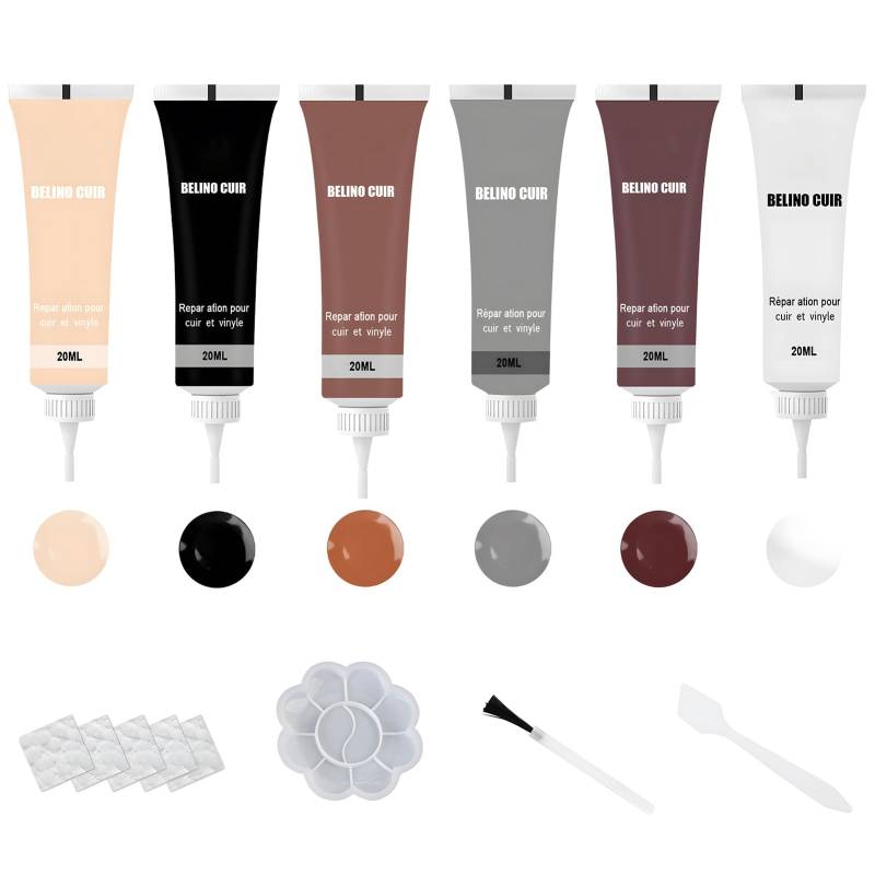 Lederreparatur Creme, 6/10 Farben Leder Reparatur Set, Flüssigleder Leder Reparatursätze, Kunstleder Reparaturset, Lederfarbe Creme, Lederreparaturset fur Autositze, Sofa, Lederjacke (6 Farben) von Recitem