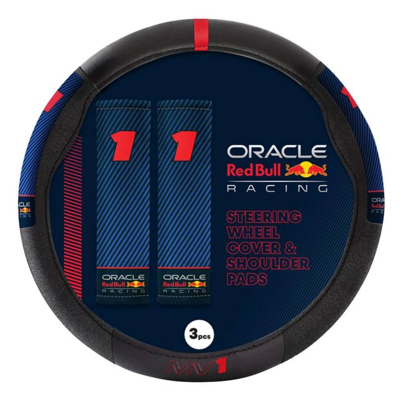 Red Bull Oracle Universelle Lenkradhülle + Gurtpolster - Typ 002 MV1 - Schwarz/Rot/Blau von Red Bull Racing