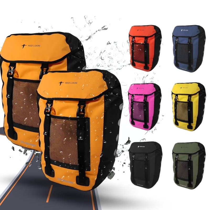 Red Loon 2X Fahrradtasche eBike hinten - Bike Packing - Radtasche für Gepäckträger wasserdicht - Fahrradtasche - Hinterradtasche - Fahrradtasche Gepäckträger - Gepäckbox LKW-Plane Pro Plus orange von Red Loon