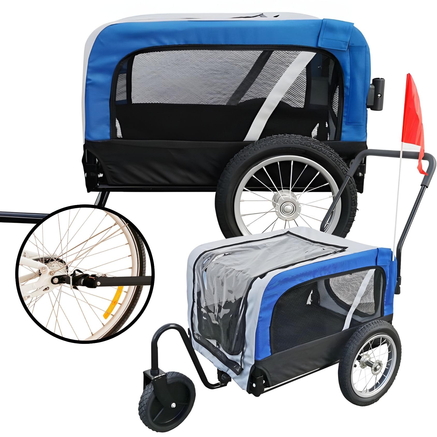 Hundeanhänger 2in1 Fahrradanhänger Hundetransporter - Red Loon Mini Anhänger & Jogger/Buggy blau - Radanhänger Fahrrad Transporter Hundebuggy - inkl. Fahne von Red Loon