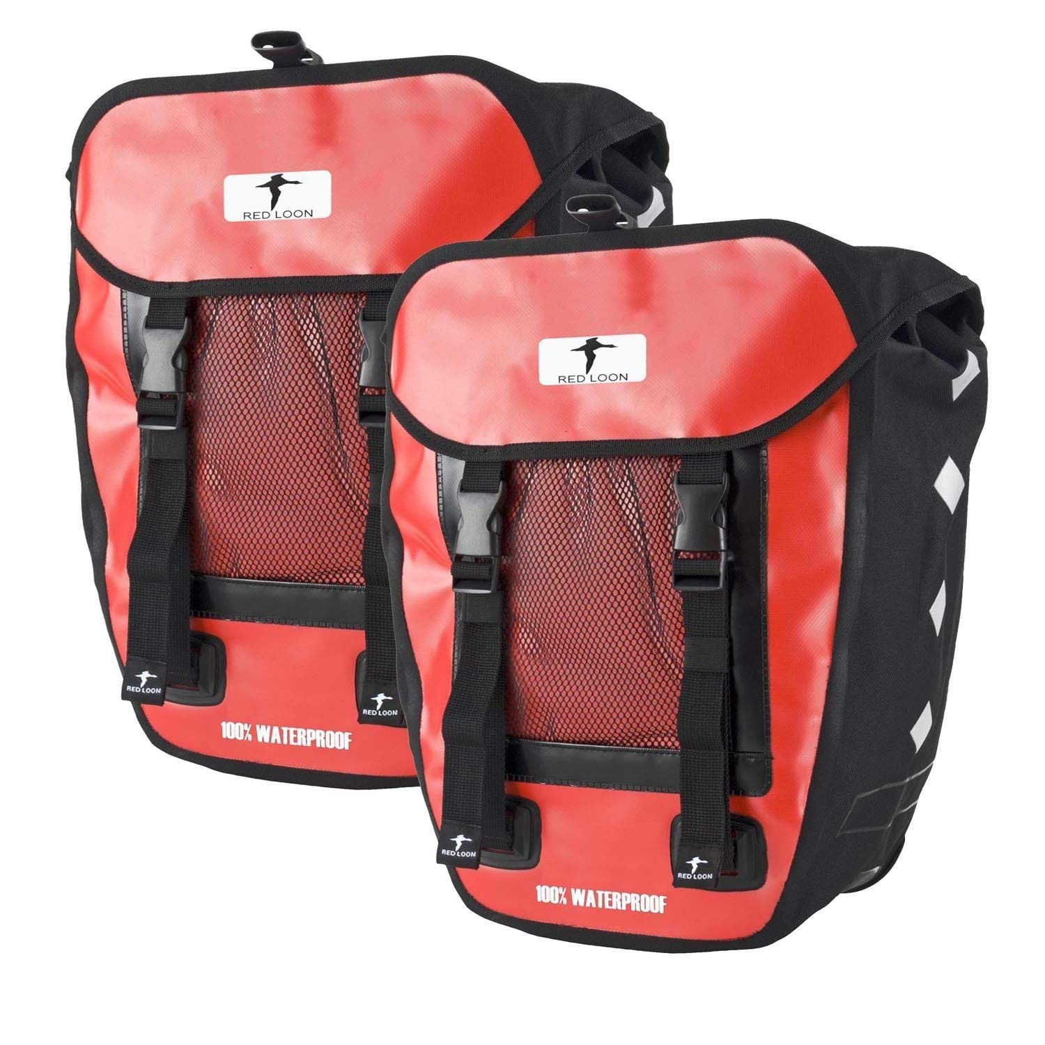 RED LOON Fahrradtaschen eBike Rot im 2er Set – Gepäckträgertaschen aus wasserdichtem 600D PVC - Fahrrad Taschen mit Reflektoren – Fahrradtasche geeignet fürs Einkaufen, Radtouren & Arbeit von Red Loon