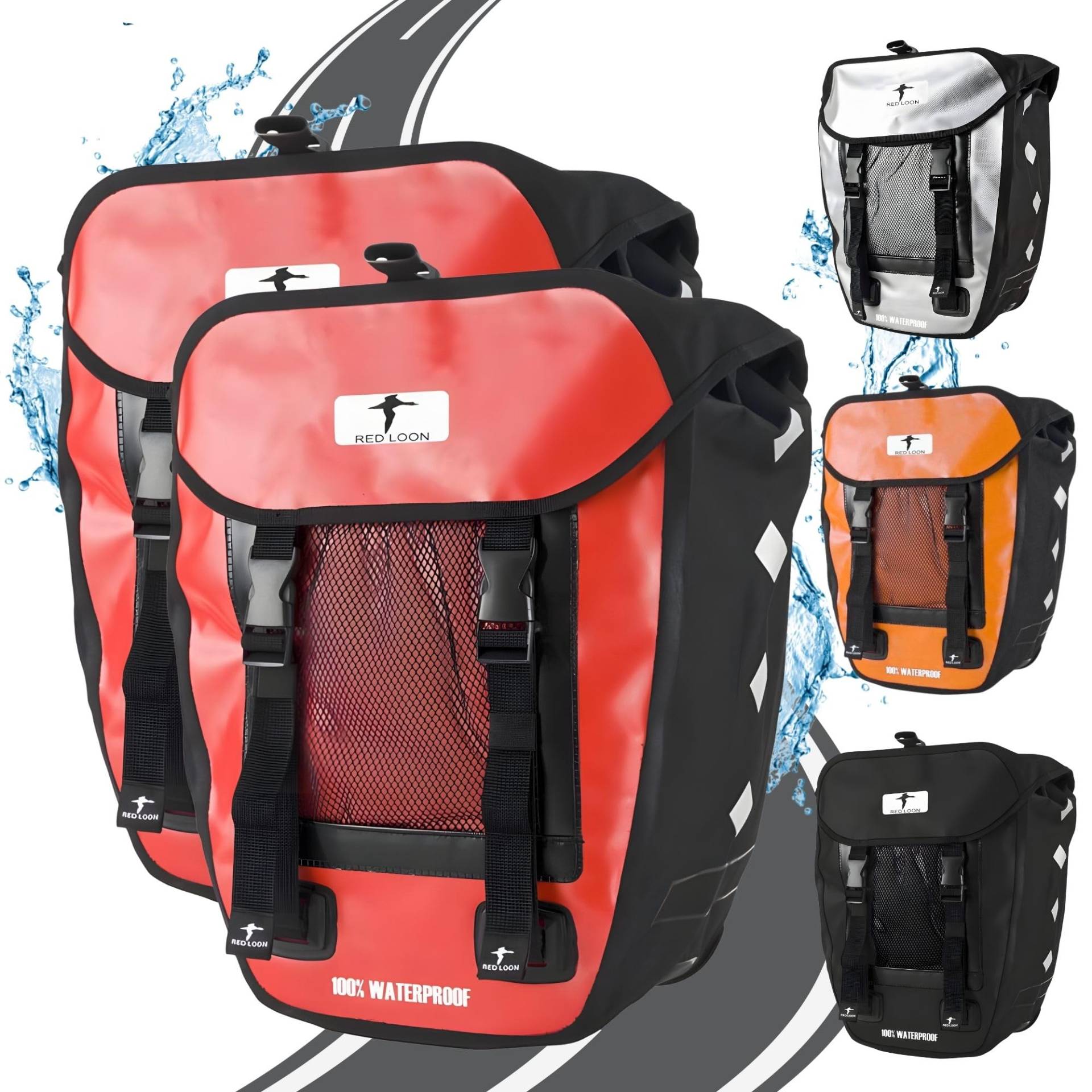 Red Loon Fahrrad Gepäckträgertasche Fahrradtasche Packtasche Pro Double rot/schwarz - Fahrradtasche Gepäckträger - 18L Fahrrad Gepäckträger - Fahrrad Taschen hinten - Doppeltasche mit Tragegriff von Red Loon