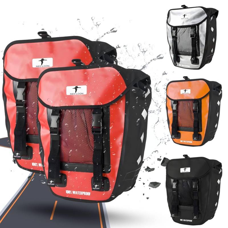 Red Loon Fahrrad Gepäckträgertasche Fahrradtasche Packtasche Pro Double rot/schwarz - Fahrradtasche Gepäckträger - 18L Fahrrad Gepäckträger - Fahrrad Taschen hinten - Doppeltasche mit Tragegriff von Red Loon