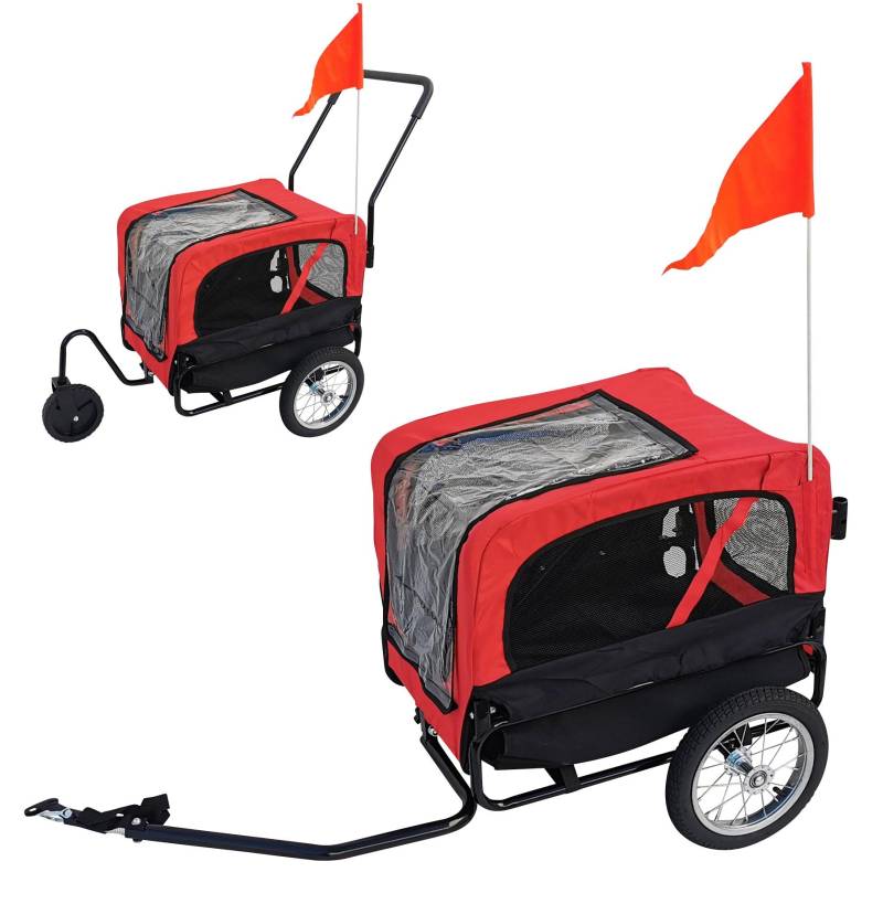 Red Loon Hundeanhänger Mini - Hunde Fahrradanhänger Jogger Rot, Stabiler Transporter 20kg Belastbarkeit, Convertible Jogging-Set, inkl. Universal-Kupplung und Regenschutz von Red Loon