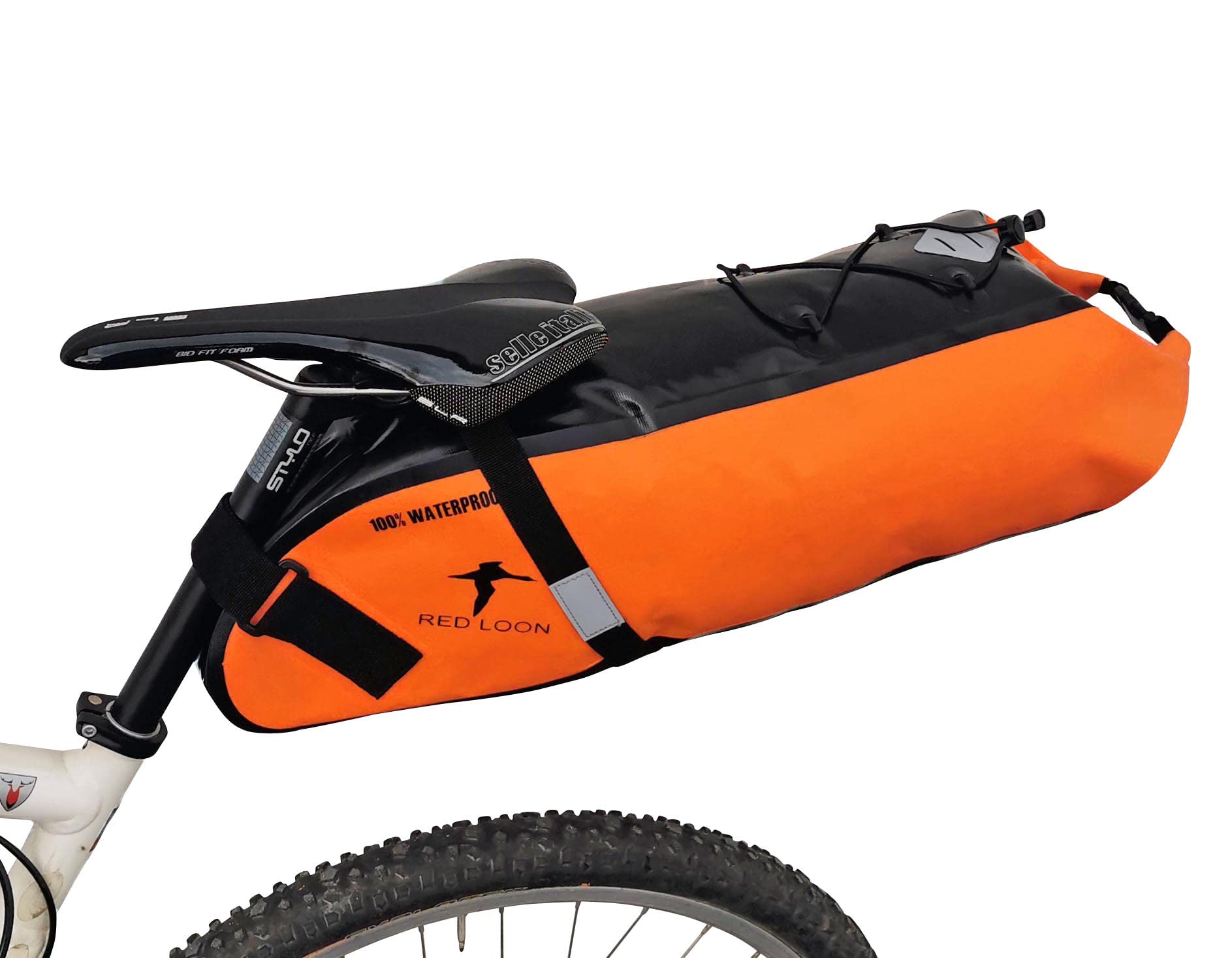 Red Loon Satteltasche für Fahrrad wasserdicht - Gepäckträger Tasche - Hinterradtasche Rad - Fahrradtaschen für Gepäckträger wasserdicht - Bikepacking - Backloader - Packtasche Fahrrad 15L orange von Red Loon