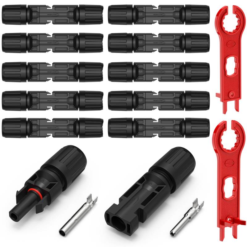 RedStar24 Solarstecker 10 Paar - Steckverbinder Männlich & Weiblich Solarpanel Stecker IP67 Wasserdicht, PV Stecker Kompatibel mit 4mm2 & 6mm2 Solarkabel, Photovoltaik Stecker für Solaranlage von RedStar24