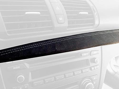 RedlineGoods Dash pad Cover kompatibel mit BMW 1-Series 2004-13. Maßgeschneidert - Nicht universell. Echtes Top Qualitat Italienisches Alcantara. Schwarz mit Silberem Faden von RedlineGoods