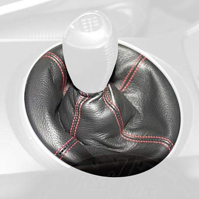 RedlineGoods Schaltsack Manschette -beleuchtender Schaltknauf kompatibel mit Mazda RX8 2003-12. Maßgeschneidert - nicht universell. Echtes Top Qualitat Italienisches Leder. Schwarz mit Rotem Faden von RedlineGoods