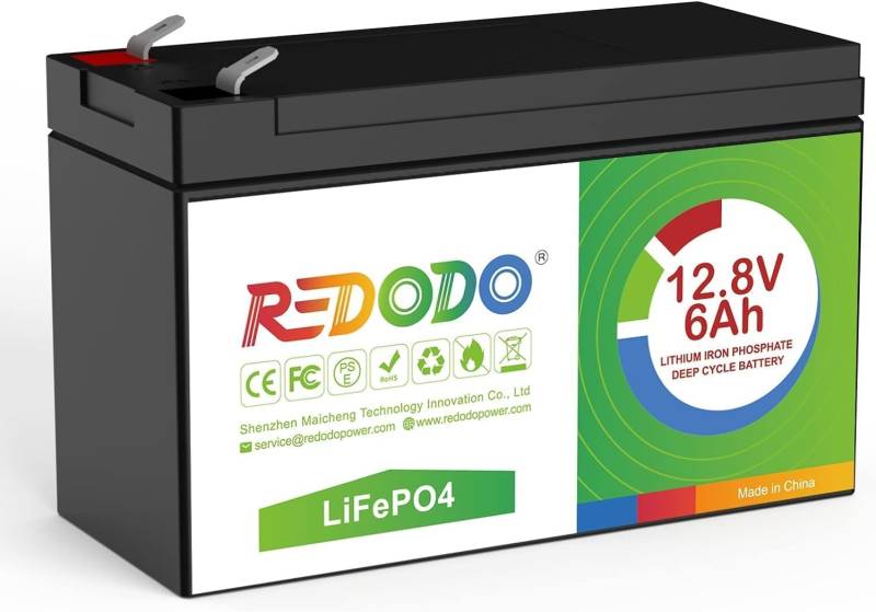 Redodo 12V 6Ah LiFePO4 Batterie, Max. 2000+ Zyklen Wiederaufladbare Lithium Batterie, 76.8Wh Lithium Akku mit 6A BMS, Perfekter Ersatz für Blei-Säure für Wohnmobile, Solaranlage von Redodo