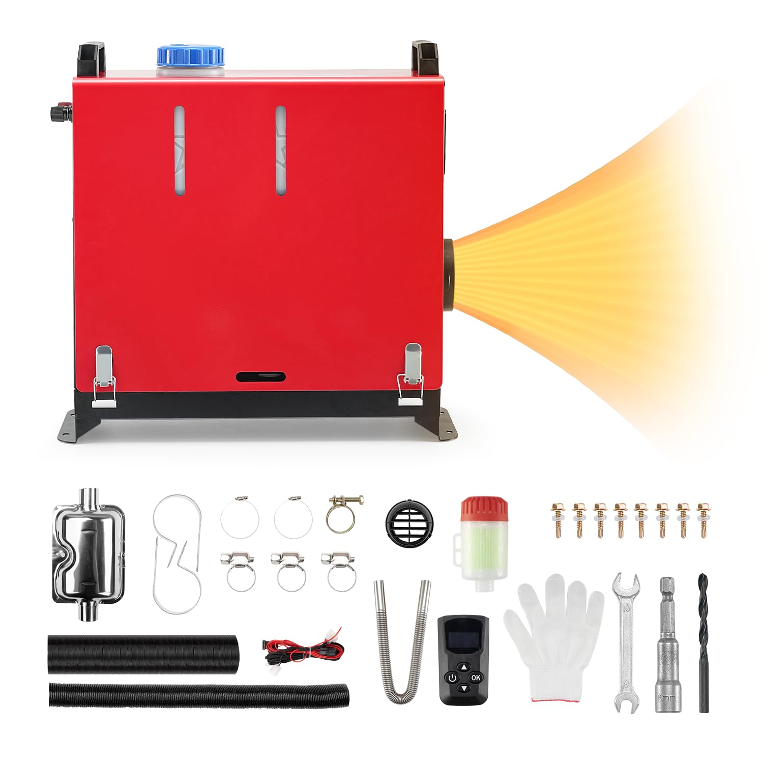 Redriver Standheizung, 8KW Standheizung Diesel, 12V/24V Lufterhitzer, 8KW Air Diesel Heizung mit Schalldämpfer, LCD Schalter u. Fernbedienung für Auto RV Boote LKW KFZ PKW Wohnmobil(Rot) von Redriver