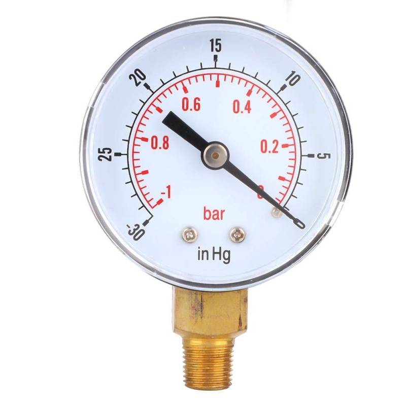 Vakuummanometer, 1-0Bar -30-0inHg 50mm 1/8 BSPT Messing Vakuummanometer passend für Wasser, Öl, Luft oder Gas von Regun