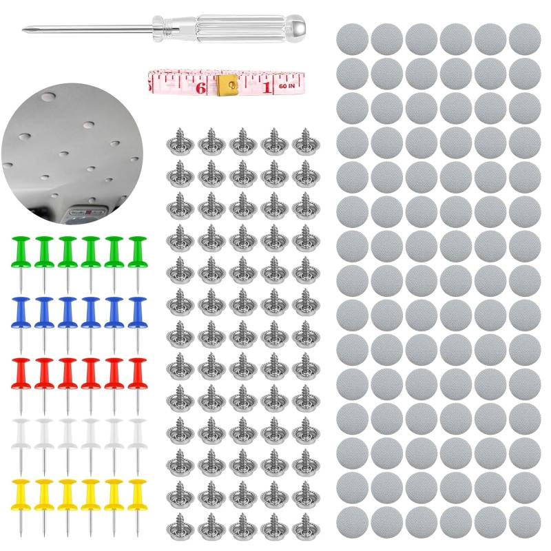 90 Stück Dachhimmel Reparatur Set, KFZ Reparatur Nieten, Dachhimmel Reparatur Set, Auto Dachhimmel Reparatur Nieten mit Stecknadeln Schraubendreher Maßband für Alle Autos von Reh:ncla