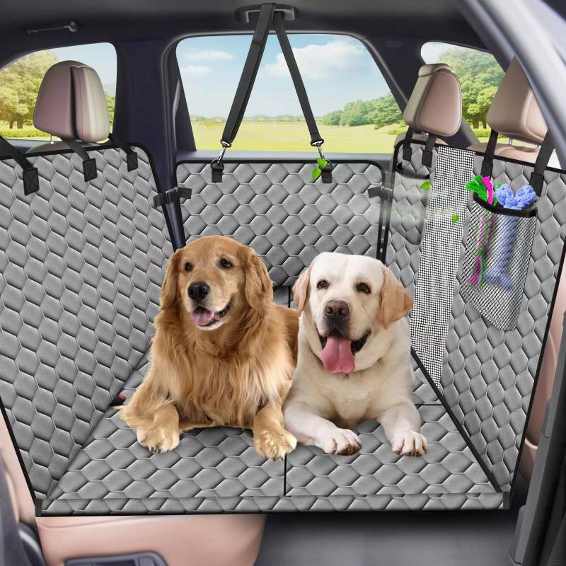 Reiseresa Hundedecke Auto Rückbank, Auto Hundedecke Rücksitz mit Stabilen Hartholzplatten und 2-in-1 Sicherheitsgurten/Hundeleine,Wasserdicht Hundematte für Auto, SUV, LKW, Grau von Reiseresa