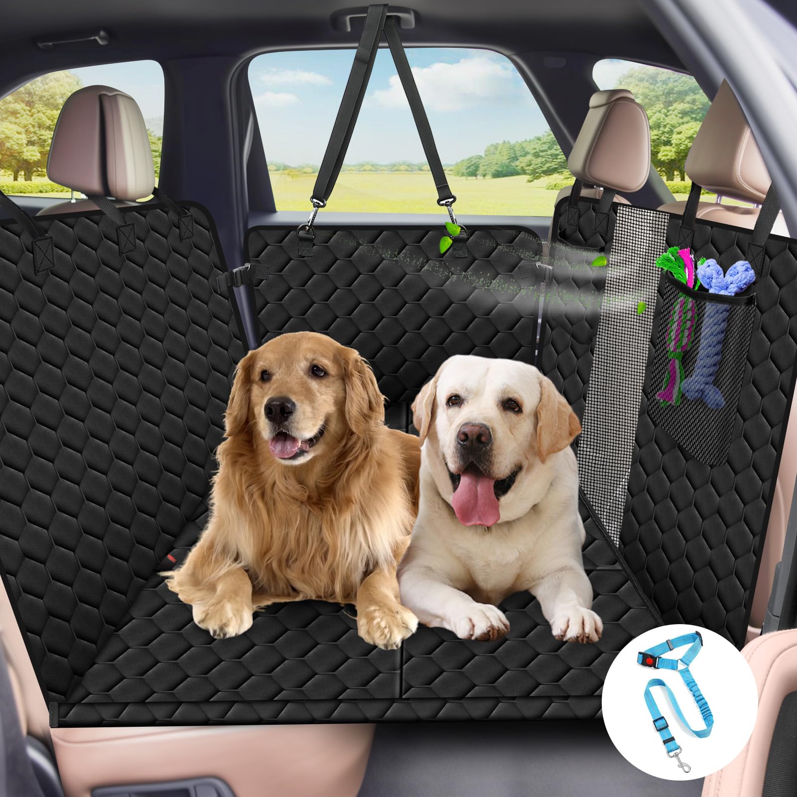 Reiseresa Hundedecke Auto Rückbank, Auto Hundedecke Rücksitz mit Stabilen Hartholzplatten und 2-in-1 Sicherheitsgurten/Hundeleine,Wasserdicht Hundematte für Auto, SUV, LKW, Schwarz von Reiseresa