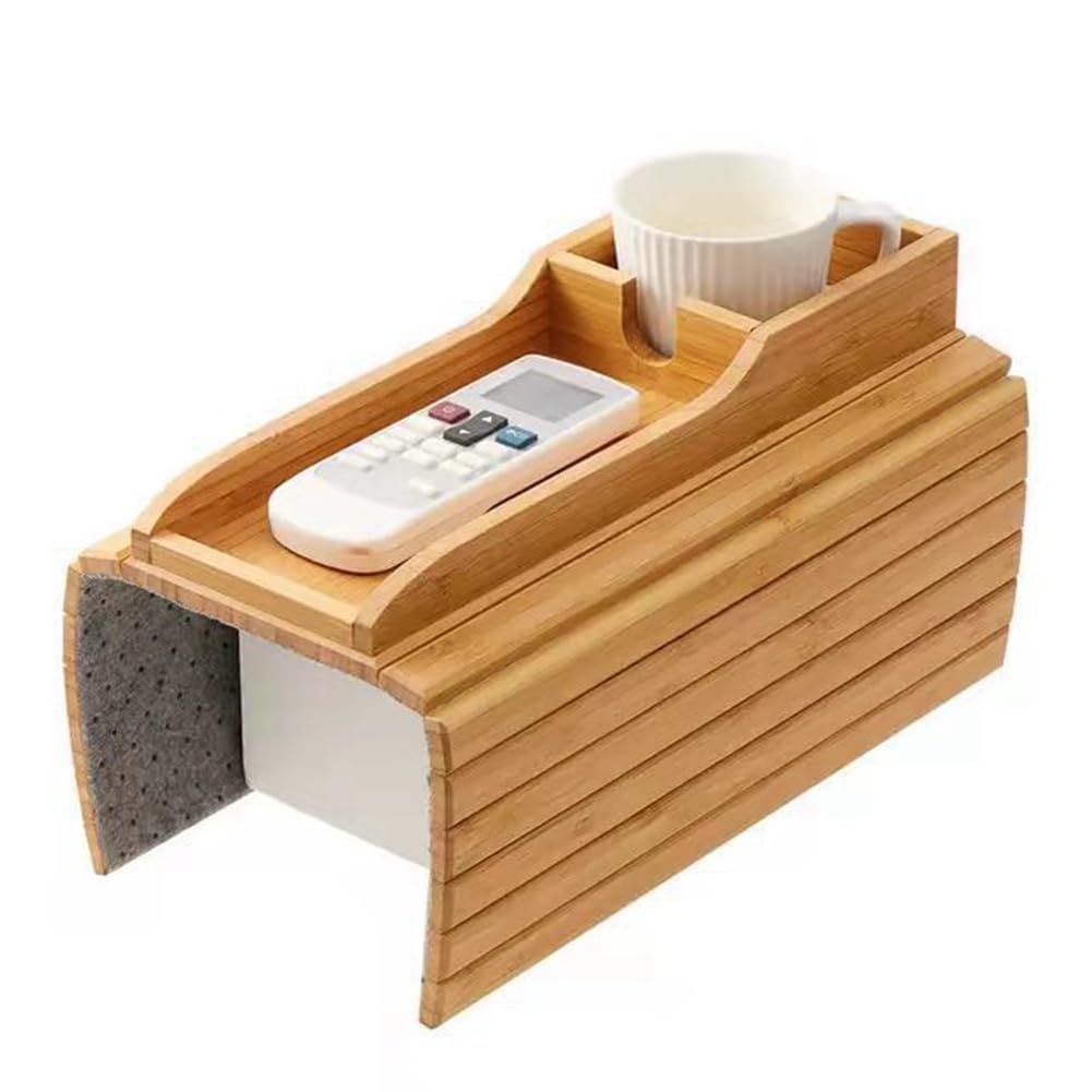 Remingtape Becherhalter für die Couch, Getränkehalter für die Couch, Getränkehalter für die Armlehne Aus Natürlichem Bambus für Sofas, Tragbarer Couch-Armtabletttisch, Einfach zu Verwenden von Remingtape