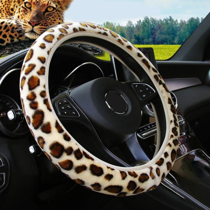 Auto-Lenkradbezug mit trendigem Leopardenmuster, weiches flauschiges, warmes Plüschmaterial (Beige) von RemixAst