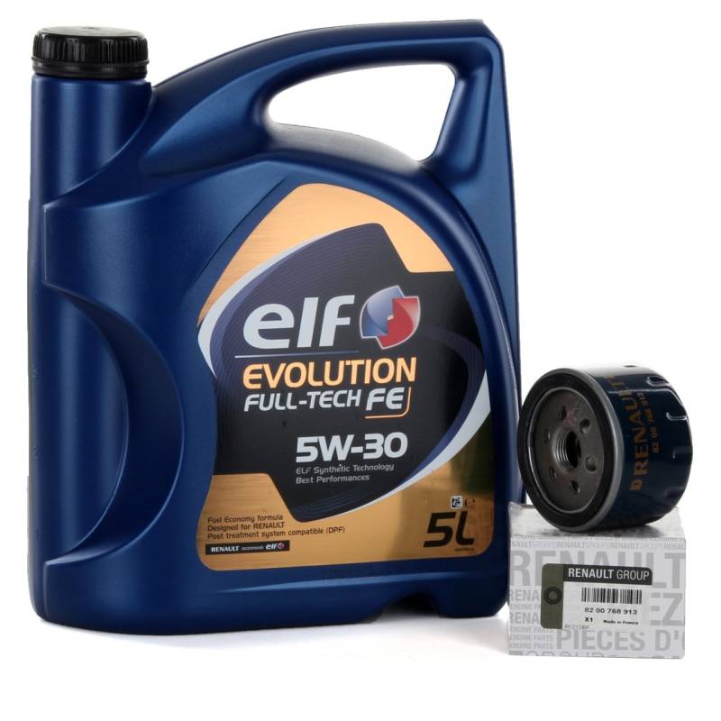 Due Service kit - Motoröl Elf Evolution Full-Tech 5W-30 5 lts + Originalfilter 8200768913 von Renault