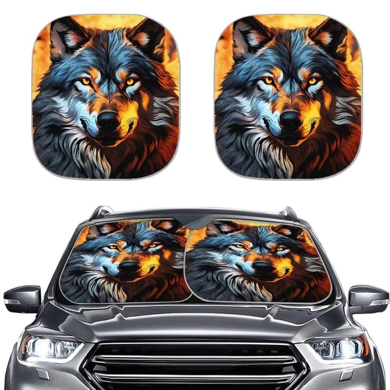 Renewold Cool Wolf Print Auto Innenraum Zubehör Sonnenschutz Mode Moderne Auto Sonnenblende, Faltbare Frontscheibenabdeckung Sonnenblende, Reflektieren UV Sonne Und Hitzeschutz Auto für Autos in von Renewold