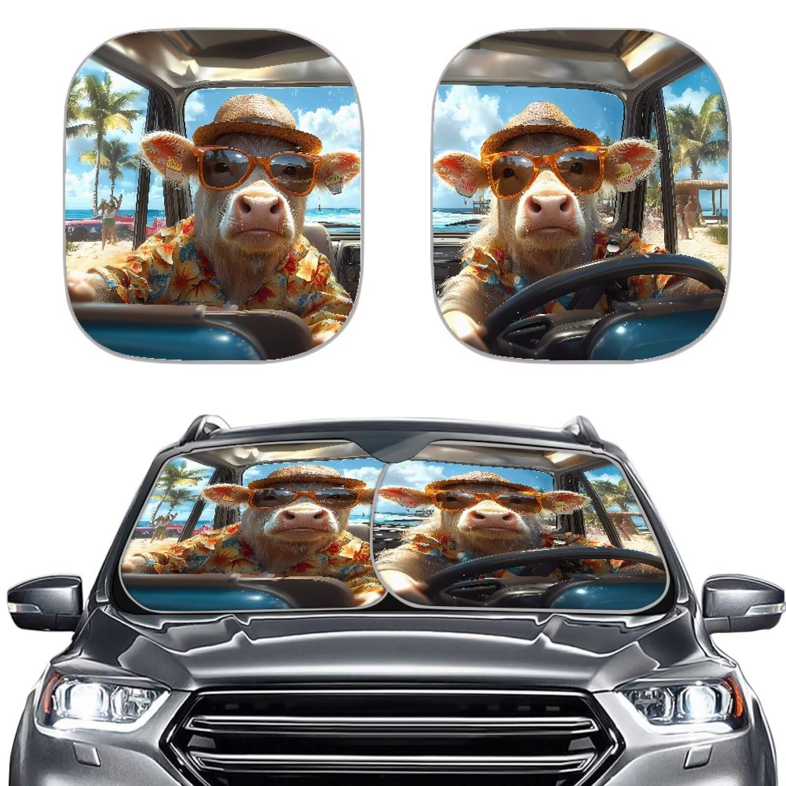 Renewold Fashion Highland Cow Driving Lightweight Sunshade Visor Sunshade for Car Front Window Reflector Blocking Screen, Auto Summer Accessiores for Full Sizes Vehicle Universal Fit Set von Renewold