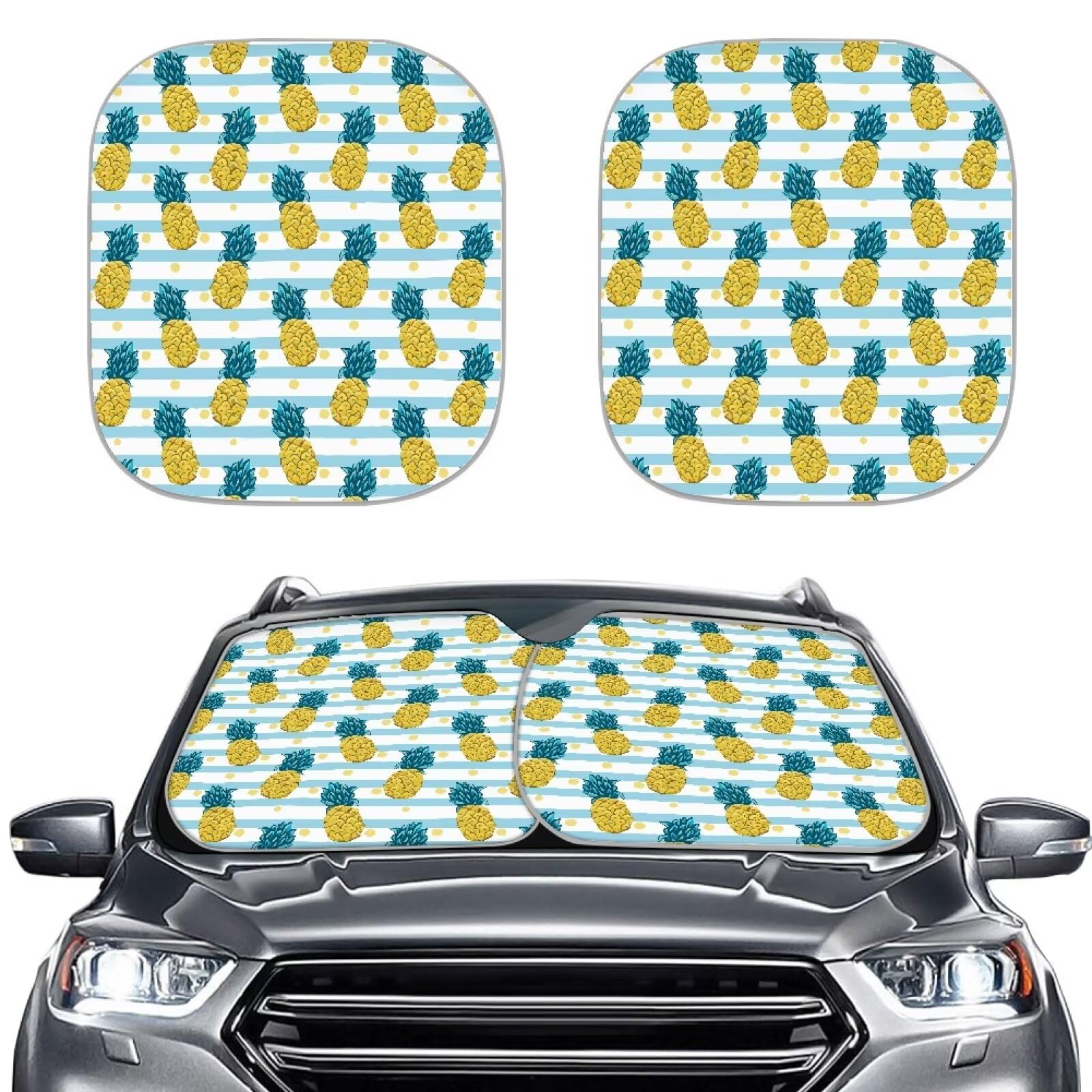 Renewold Frontscheiben-Schattenschutz mit Ananas-Druck, reflektierende Polyester-Sonnenblende, Schutzabdeckungen, Auto-Sommer-Zubehör, Sonnenblende für Auto, universell, passend für die meisten Autos, von Renewold