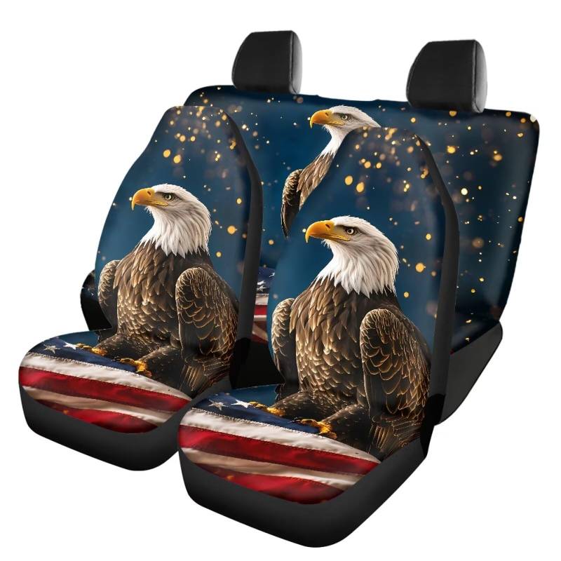 Renewold Handsome Adler Autositzbezug mit amerikanischer Flagge, komplettes Set, einfach zu installieren, Fahrzeugkissen, Polyester, Universal-Sitzbezüge für Autos, alle Jahreszeiten, passend für von Renewold