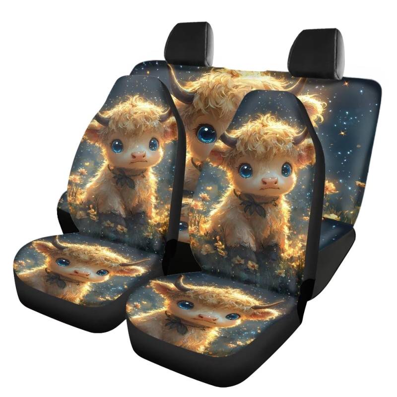 Renewold Highland Cow Baby Bling Autositzbezug, komplettes Set, einfach zu installieren, Fahrersitzbezug mit Rückenlehne, Luftatmung im Sommer, Fahrzeugkissen, passend für die meisten Autos und LKWs, von Renewold