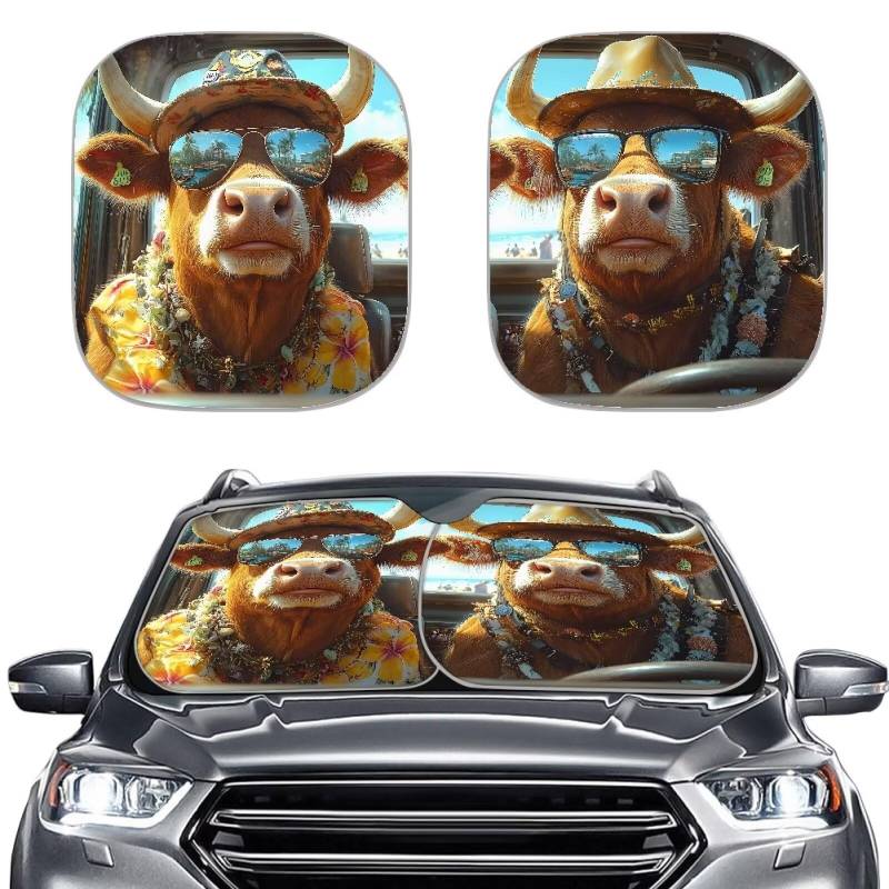 Renewold Highland Cow Drive Auto Frontscheibe Schutzschatten Sonnenschutz für Auto Frontscheibe, Sonnen-Hitzeschutz für Innenraum, Kühler Sommer Accessiores Universal Fit für Van Truck Limousine von Renewold