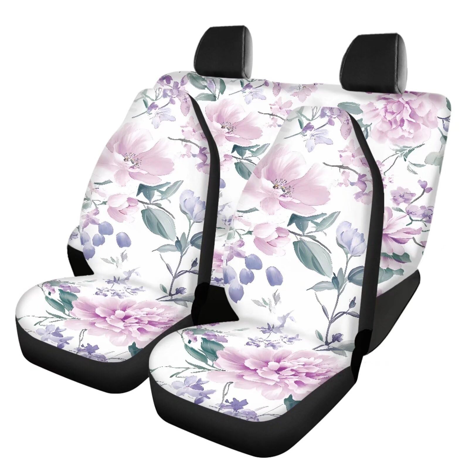 Renewold Modische rosa Blumen-Sitzbezüge, 4 Stück, leicht, Fahrzeugkissen, Innenzubehör, einfache Installation, Zubehör, Auto mit rutschfester Rückenlehne für Fahrzeug, Auto, LKW von Renewold