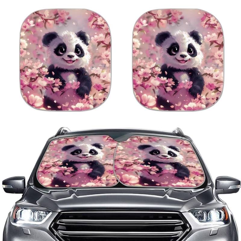 Renewold Panda Cherry Blossom Print Front Windschutzscheibe Schatten für Sonne, einfach zu bedienende Auto-Windschutzscheibe, Sonnenblende für Auto, Sonnenwärme und UV-Strahlen, Blocker 72,4 x 64,8 cm von Renewold